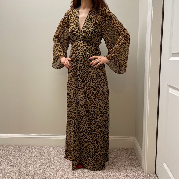 Wrap Effect Leopard Print Silk Chiffon Maxi Dress from Michelle Mason - Picture 6 of 11